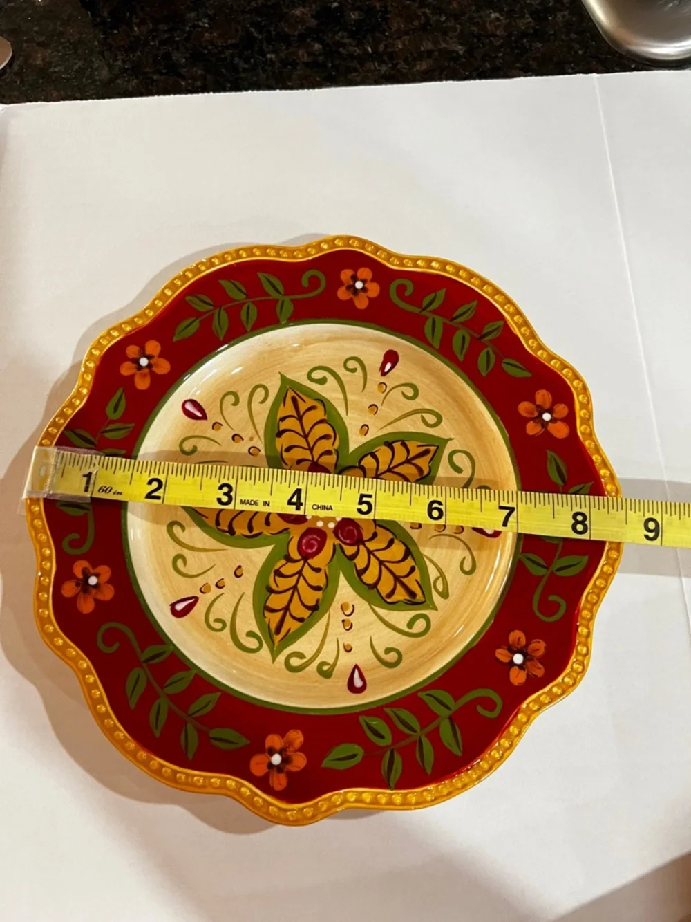 Pier 1 Juliana salad plate hand painted floral gold red scalloped edge
